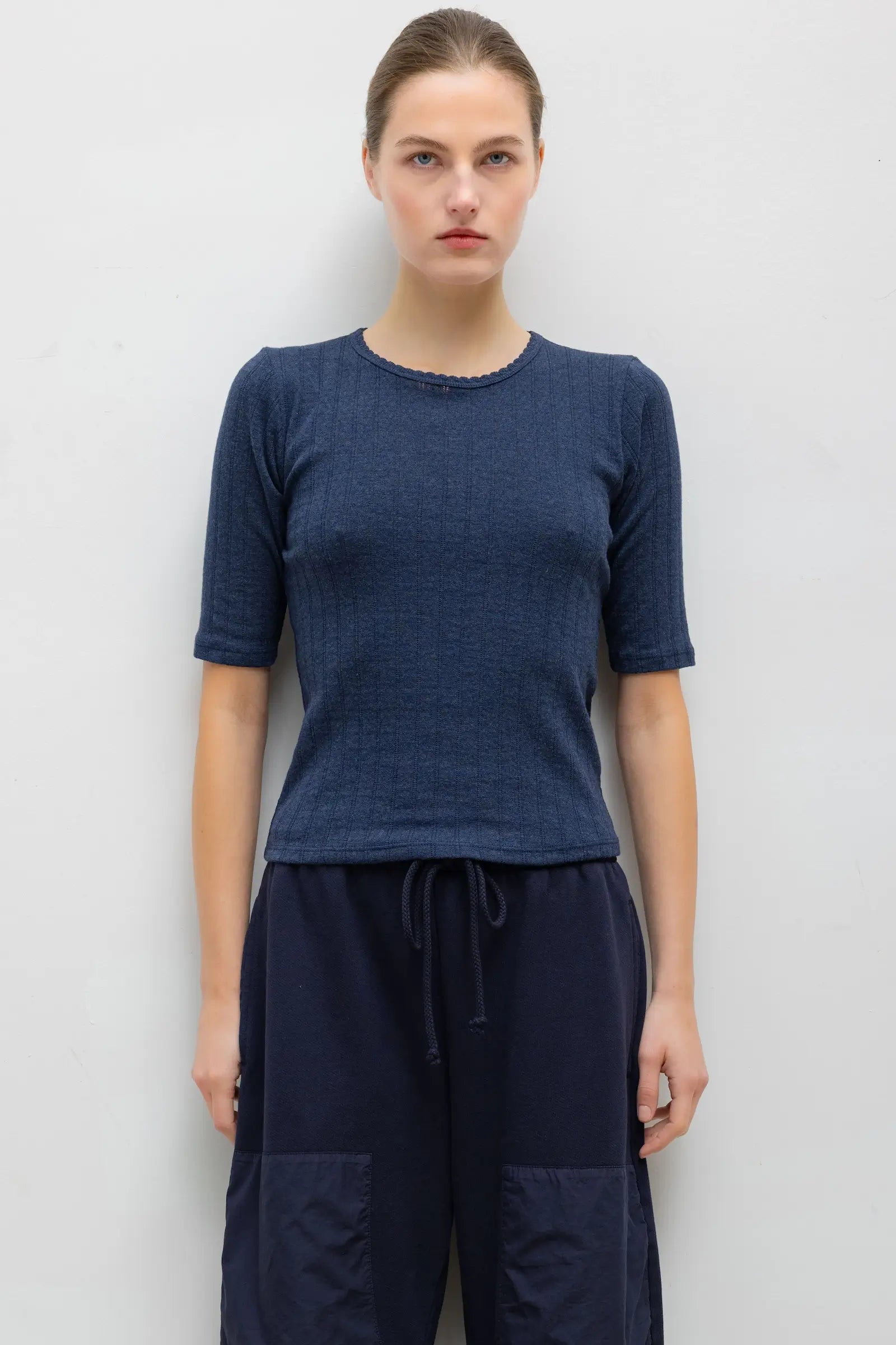 Pointelle Mid Sleeve Slim Fit Tee