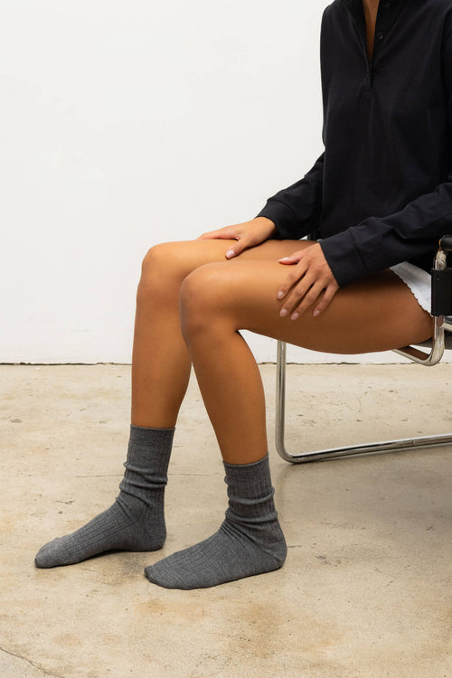 James Rib Socks - Grey Melange - Image 2