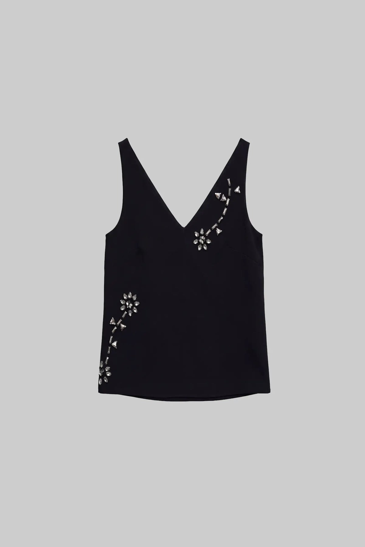 Pre-Order: Arielle Embroidered V Neck Tank - Black - Image 2