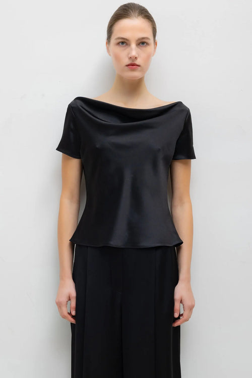 Barb Draped Neck Cap Sleeve - Black - Image 1