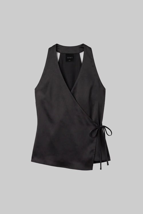 Pre-Order: Barb Sleeveless Wrap Top - Black - Image 2