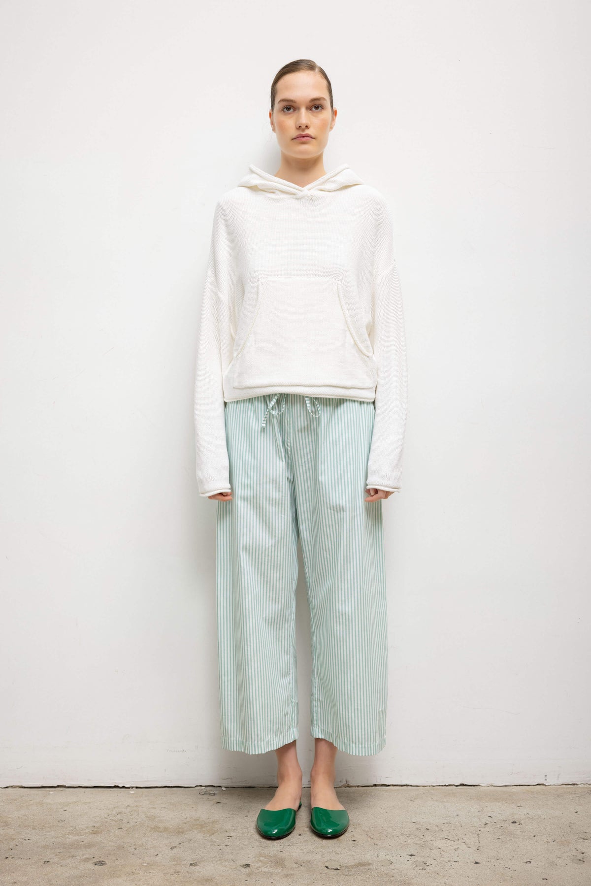 Yoshi Stripe Crop Drawstring Pant - Vert Stripe - Image 1