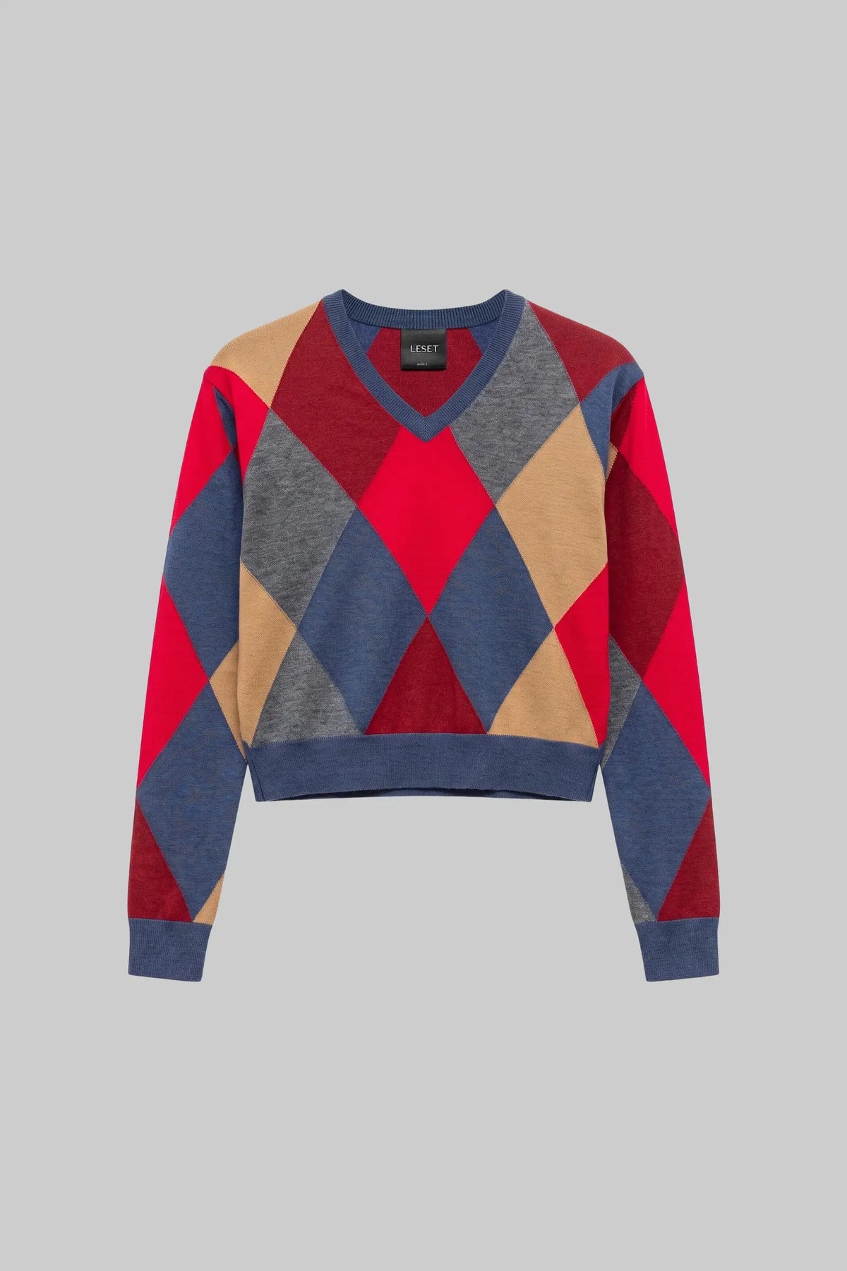 James Argyle Classic V Neck - Framboise Argyle - Image 2