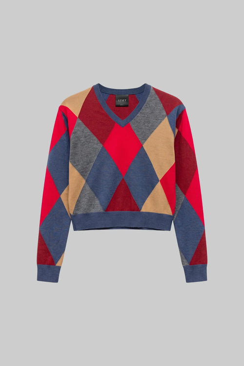 James Argyle Classic V Neck - Framboise Argyle - Image 2