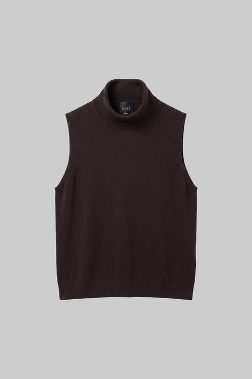 James Sleeveless Turtleneck - Chocolate - Image 2