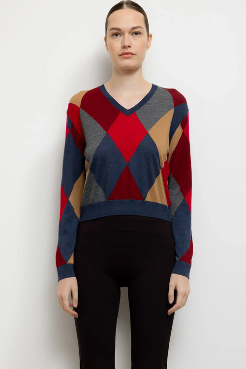 James Argyle Classic V Neck - Framboise Argyle - Image 1