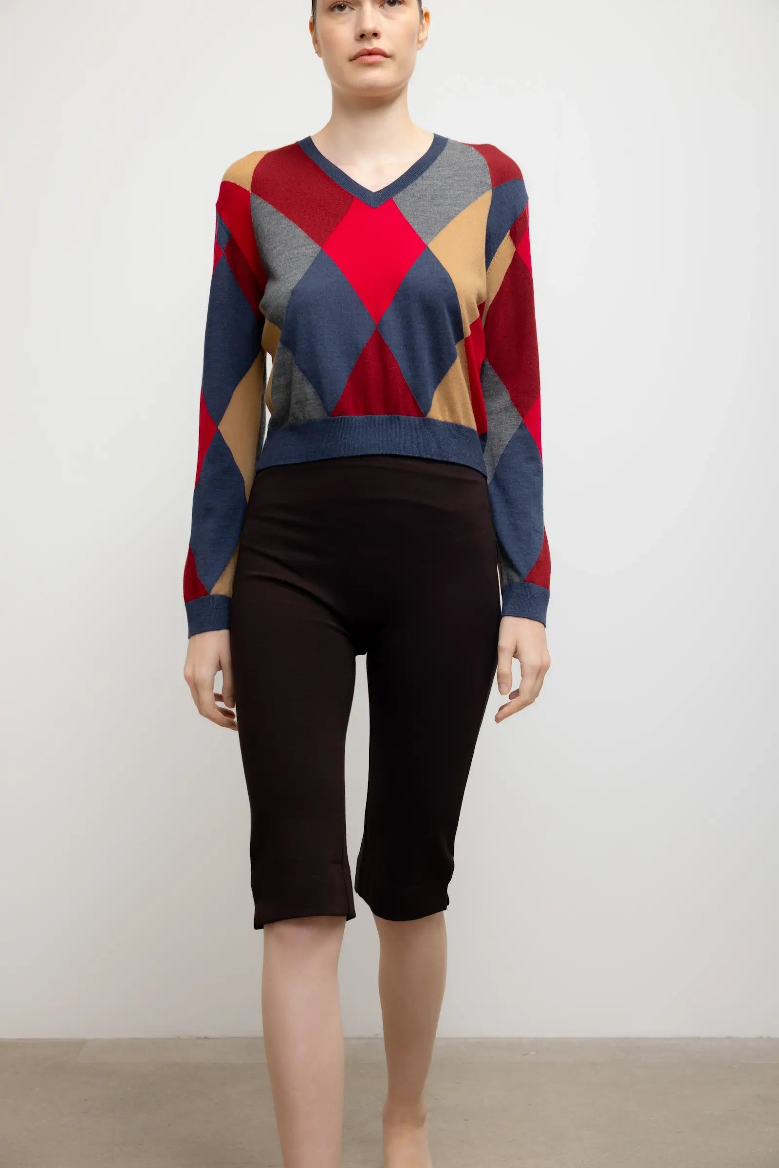 James Argyle Classic V Neck - Framboise Argyle - Image 5