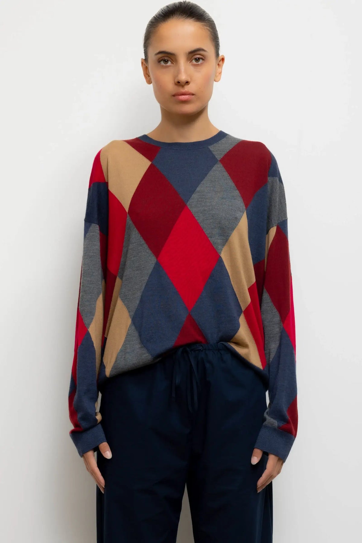 James Argyle Oversized Crew - Framboise Argyle - Image 1