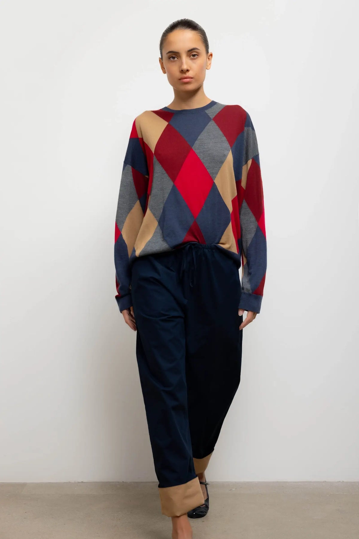 James Argyle Oversized Crew - Framboise Argyle - Image 4