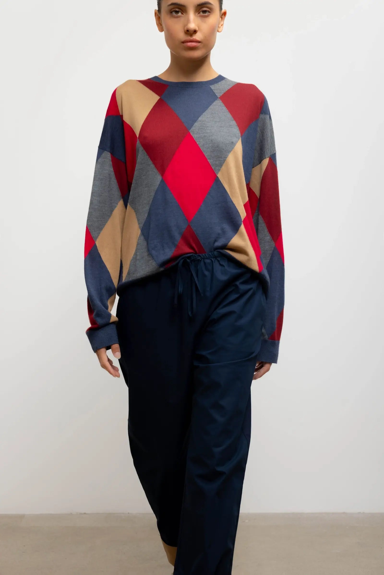 James Argyle Oversized Crew - Framboise Argyle - Image 5