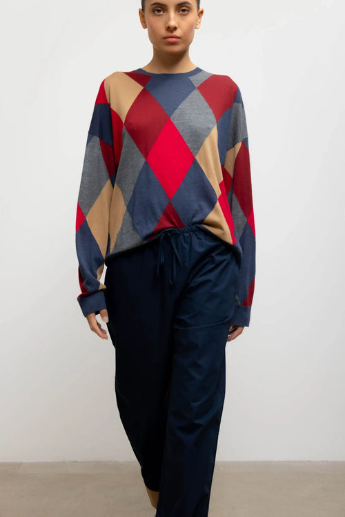 James Argyle Oversized Crew - Framboise Argyle - Image 5