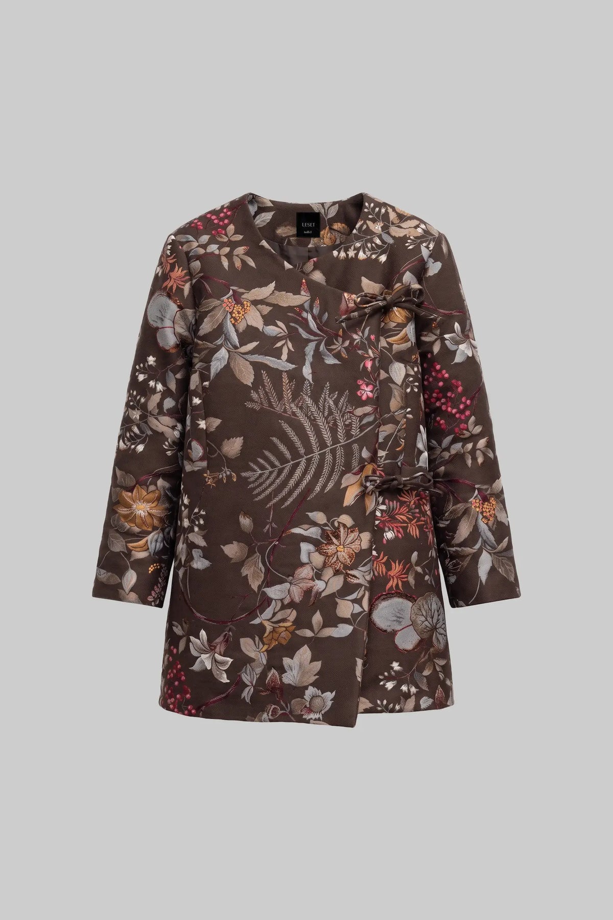 Pam Tie Jacket - Chocolate Floral Jacquard - Image 2