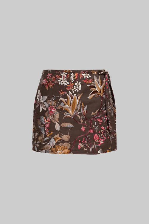 Pam Tie Mini Skirt - Chocolate Floral Jacquard - Image 2