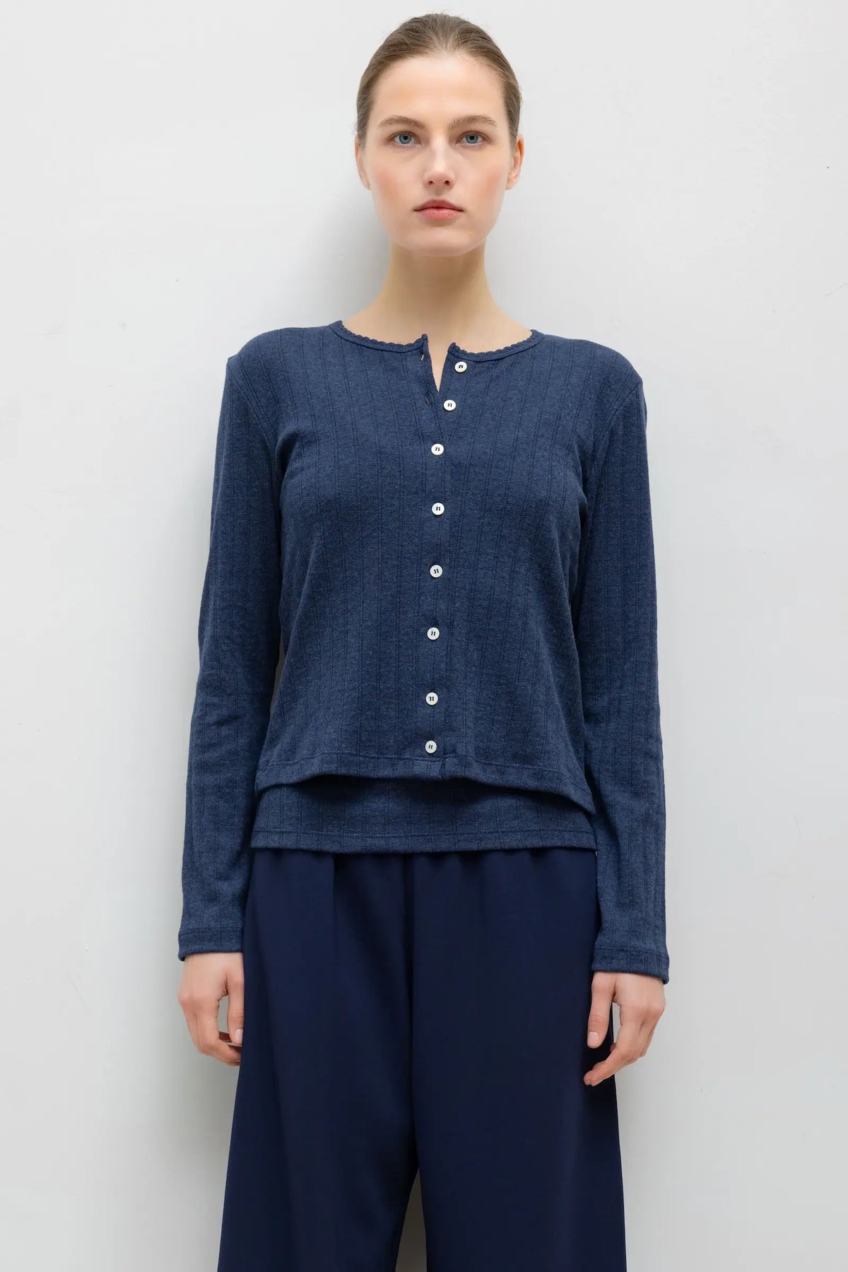 Pointelle Classic Cardigan II - Midnight Melange - Image 1