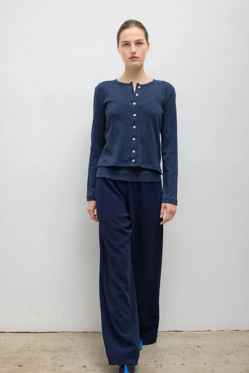 Pointelle Classic Cardigan II - Midnight Melange - Image 3
