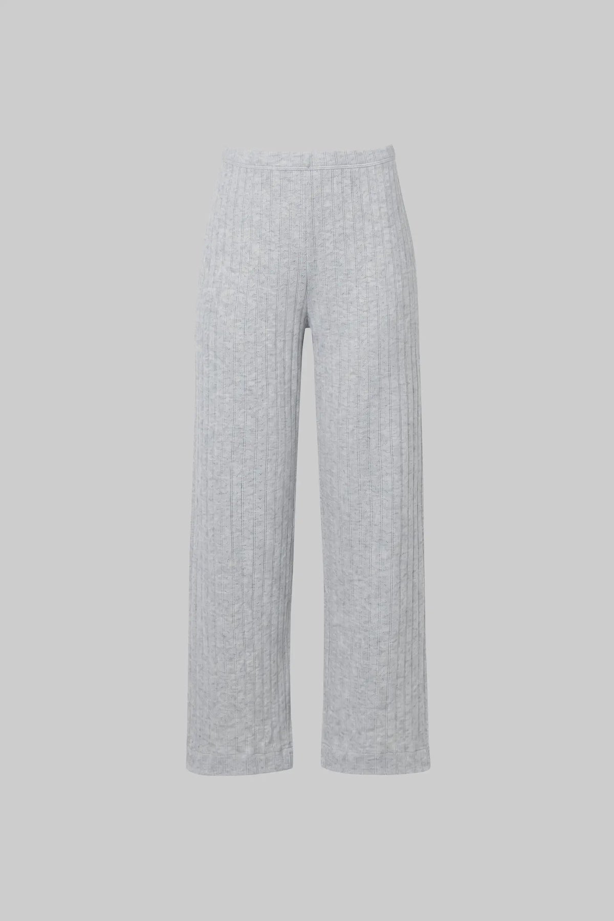 Pointelle Crop Wide Leg Pant - Light Grey Melange - Image 2