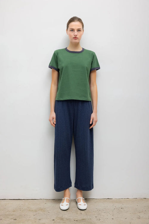 Pointelle Crop Wide Leg Pant - Midnight Melange - Image 1