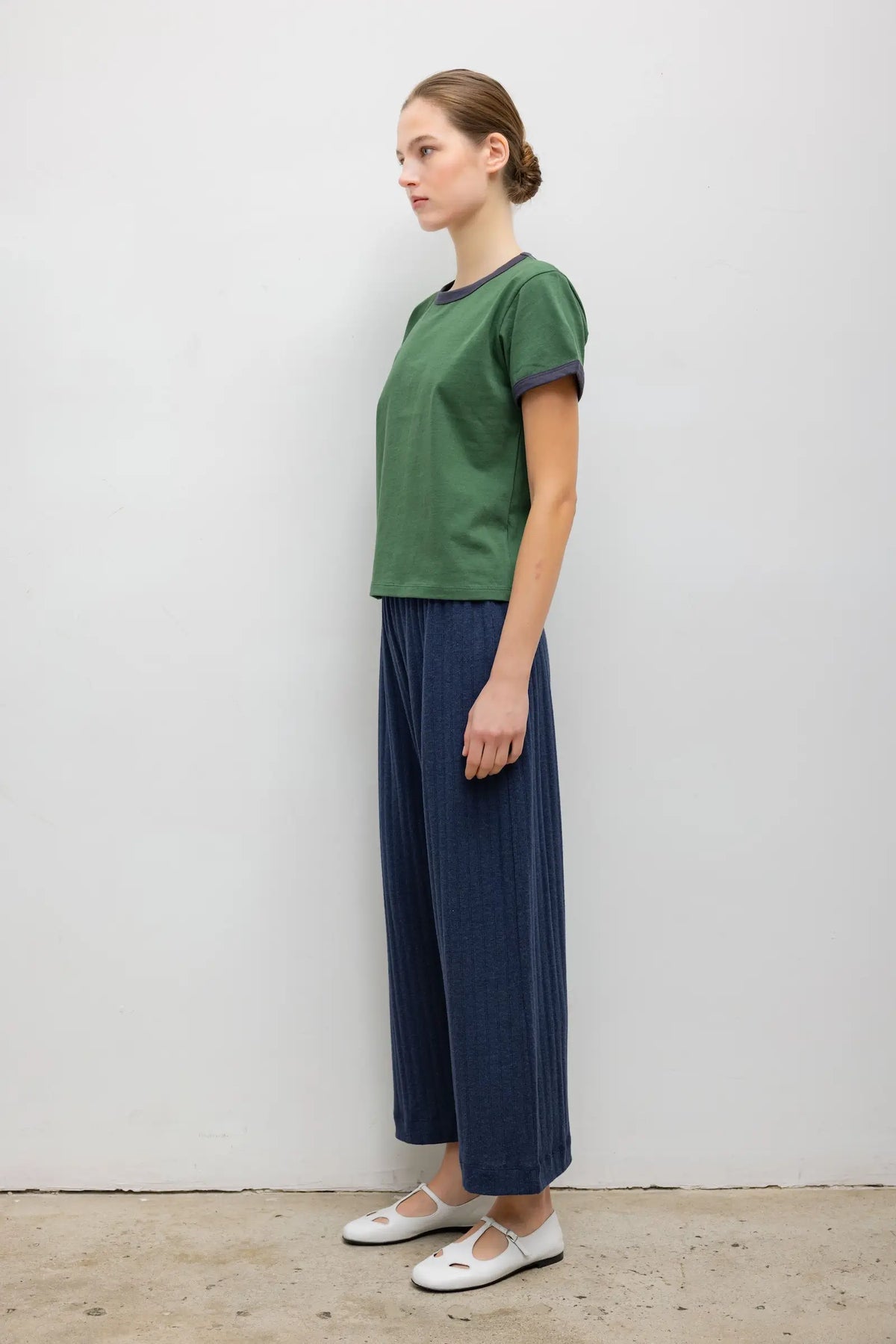 Pointelle Crop Wide Leg Pant - Midnight Melange - Image 4