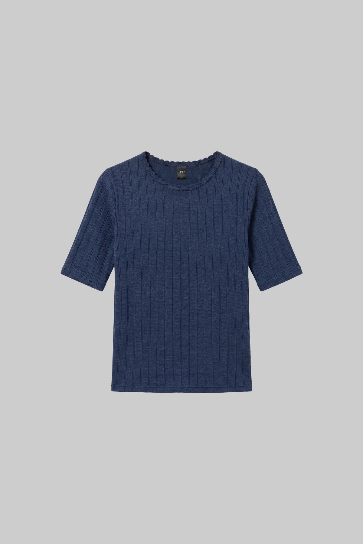 Pointelle Mid Sleeve Slim Fit Tee - Midnight Melange - Image 2
