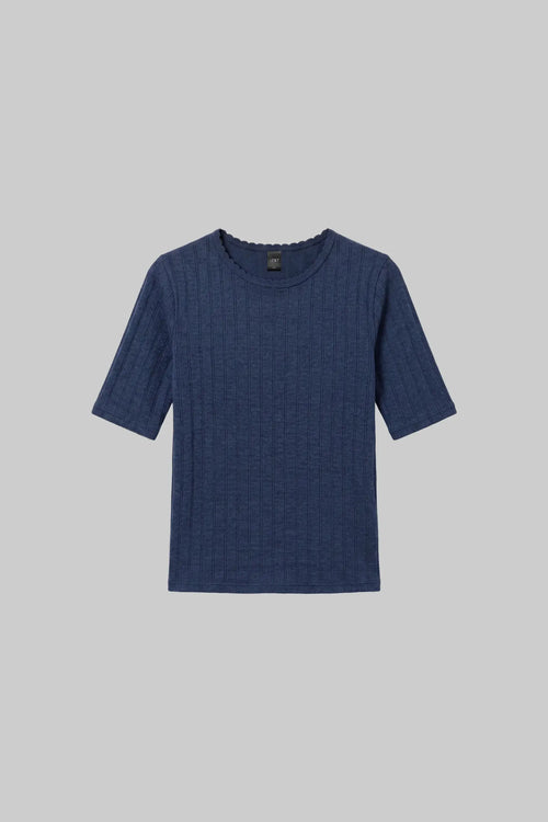 Pointelle Mid Sleeve Slim Fit Tee - Midnight Melange - Image 2