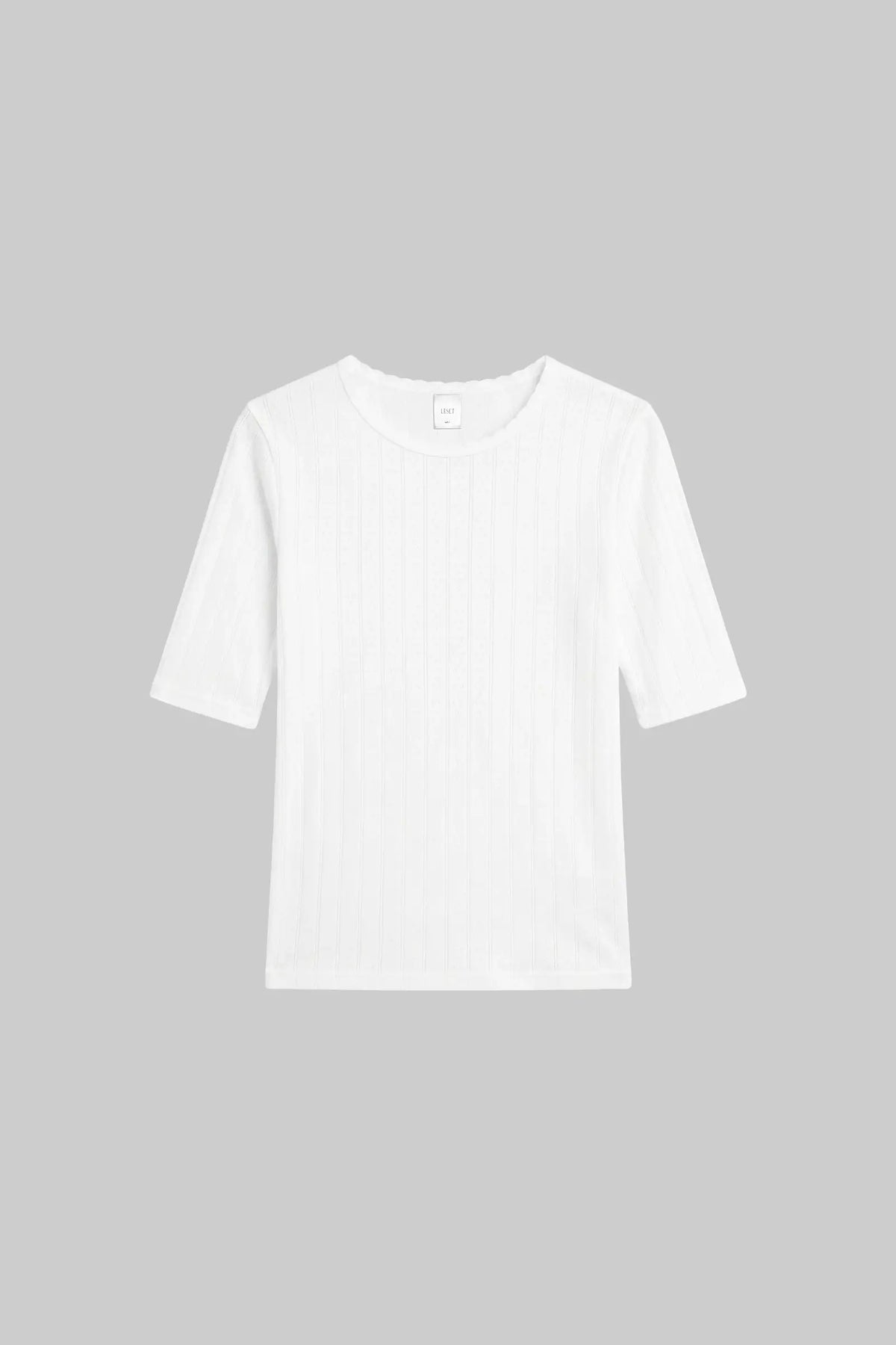 Pointelle Mid Sleeve Slim Fit Tee - White - Image 2