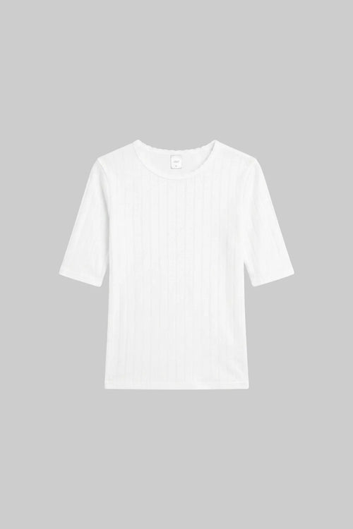 Pointelle Mid Sleeve Slim Fit Tee - White - Image 2
