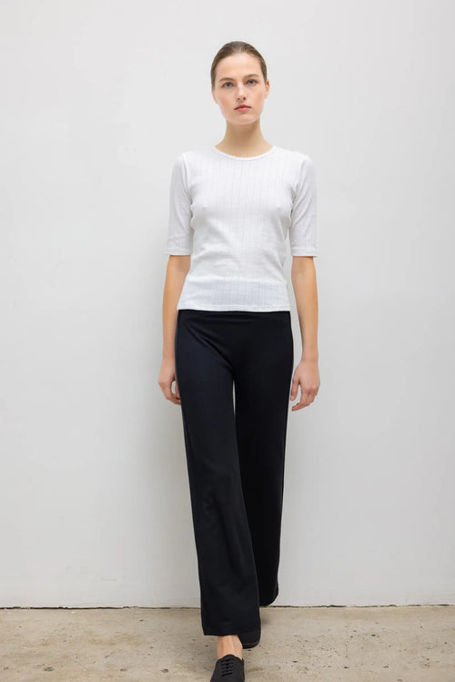 Pointelle Mid Sleeve Slim Fit Tee - White - Image 4