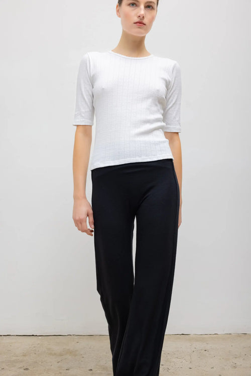 Pointelle Mid Sleeve Slim Fit Tee - White - Image 5