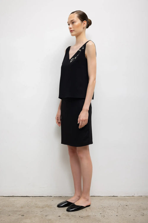 Pre-Order: Arielle Embroidered V Neck Tank - Black - Image 6
