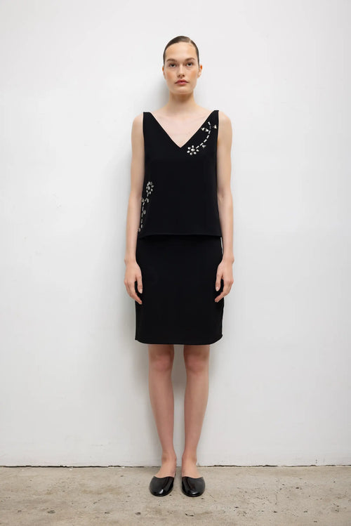 Pre-Order: Arielle Embroidered V Neck Tank - Black - Image 3