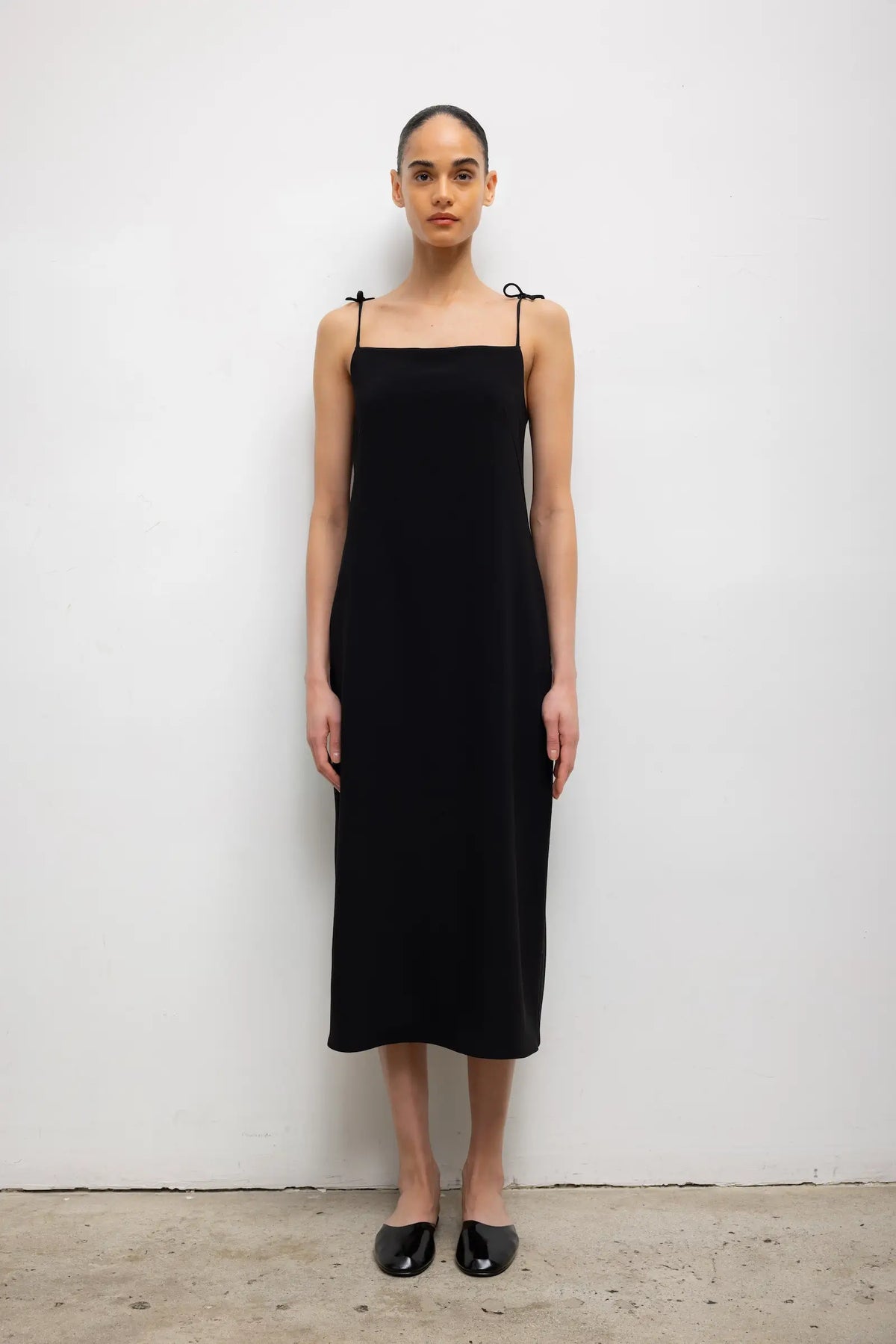 Pre-Order: Arielle Tie Strap Midi Dress - Black - Image 1