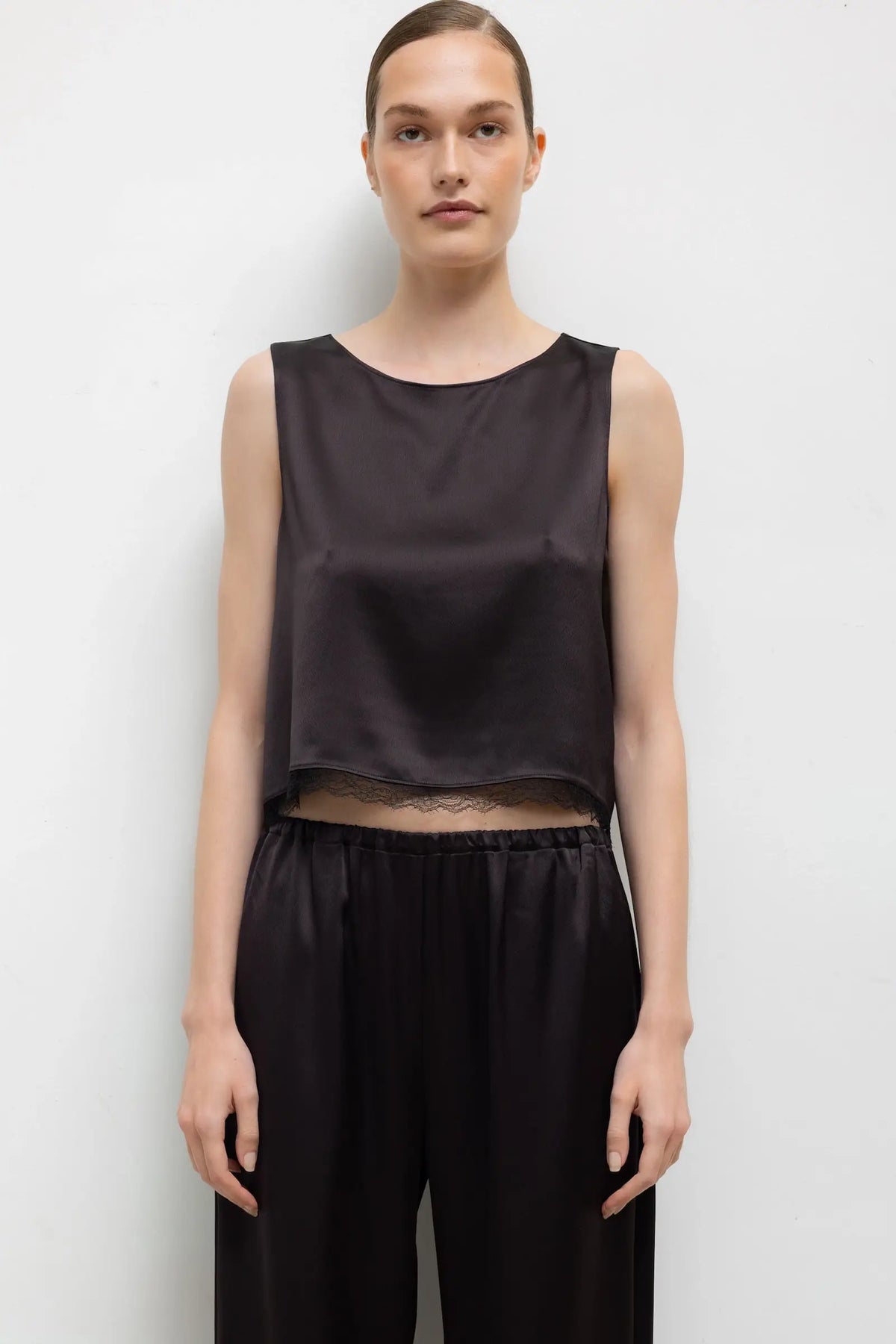 Barb Lace Crop Sleeveless Crew - Chocolate - Image 1