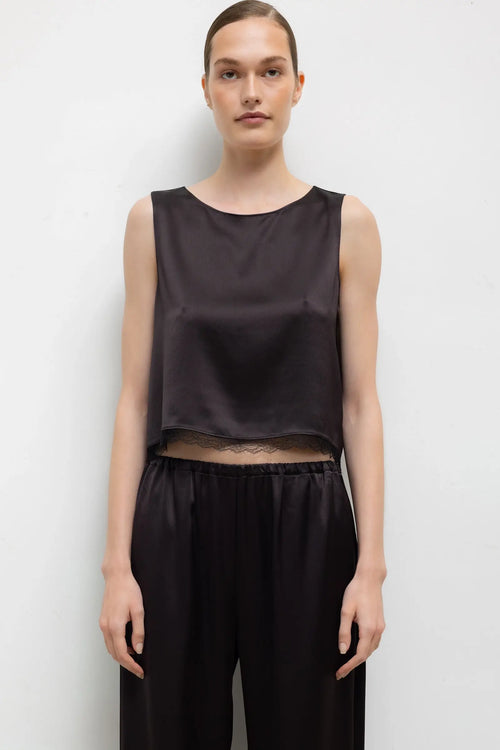 Barb Lace Crop Sleeveless Crew - Chocolate - Image 1