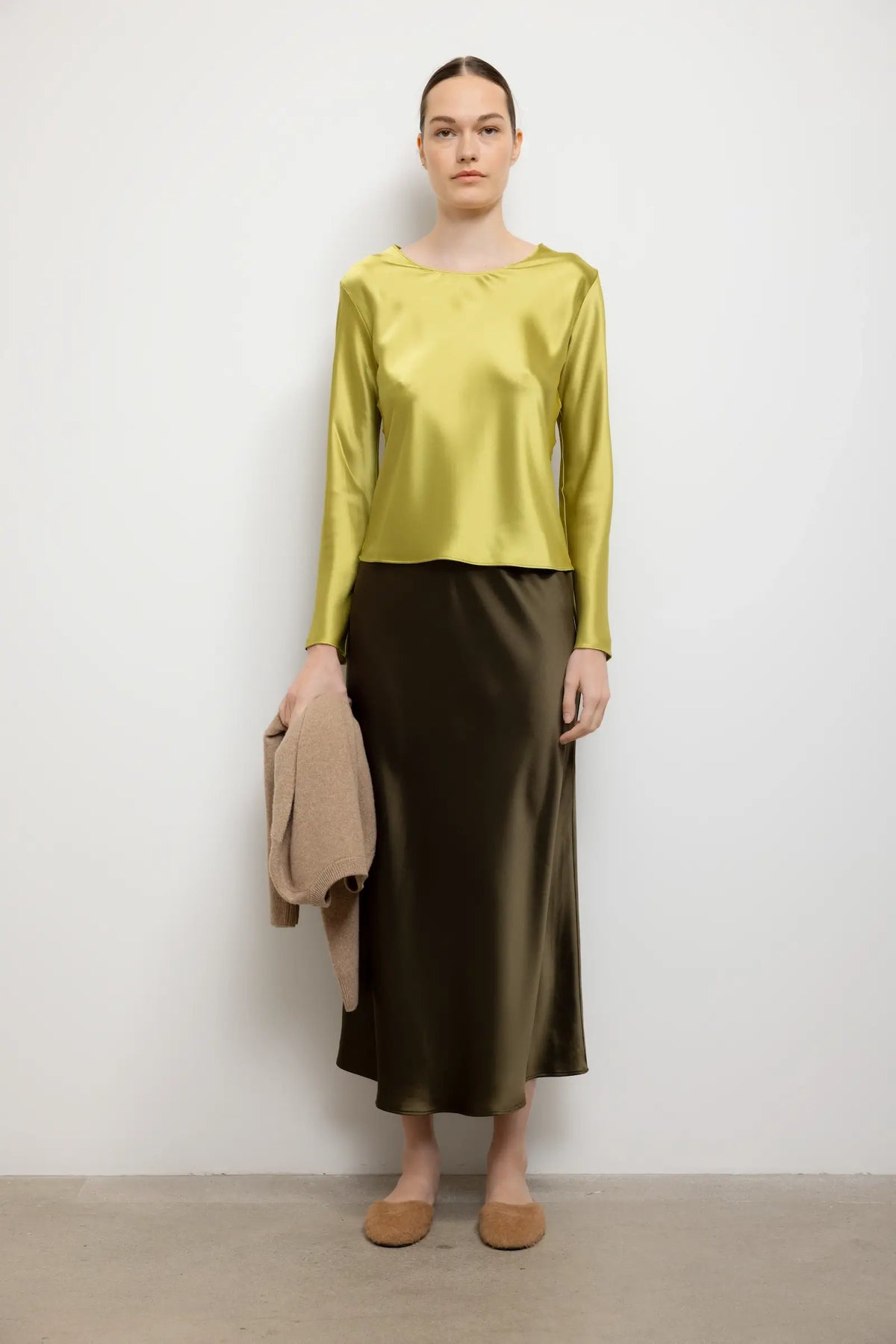 Barb Bias Ankle Skirt - Olive - Image 1