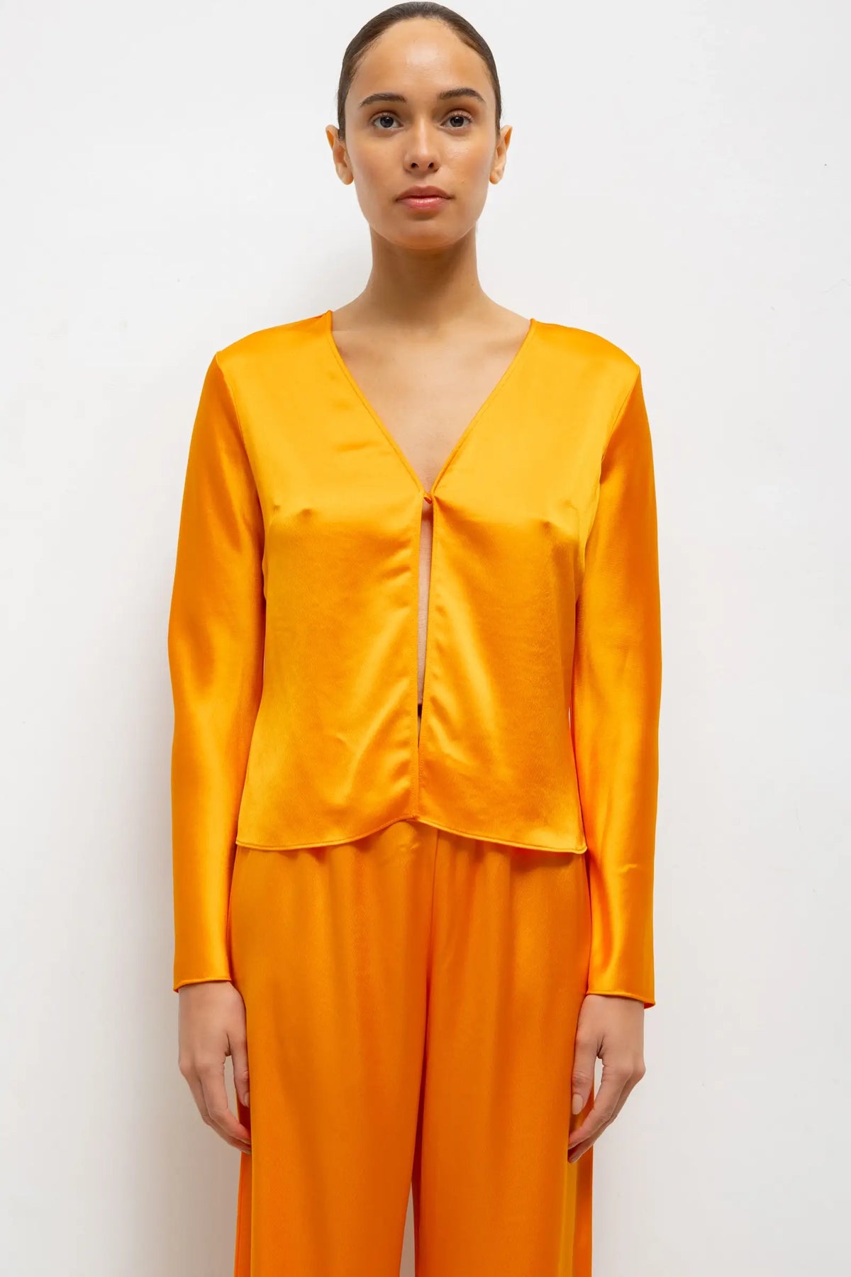 Barb Button Long Sleeve Top - Mandarine - Image 1