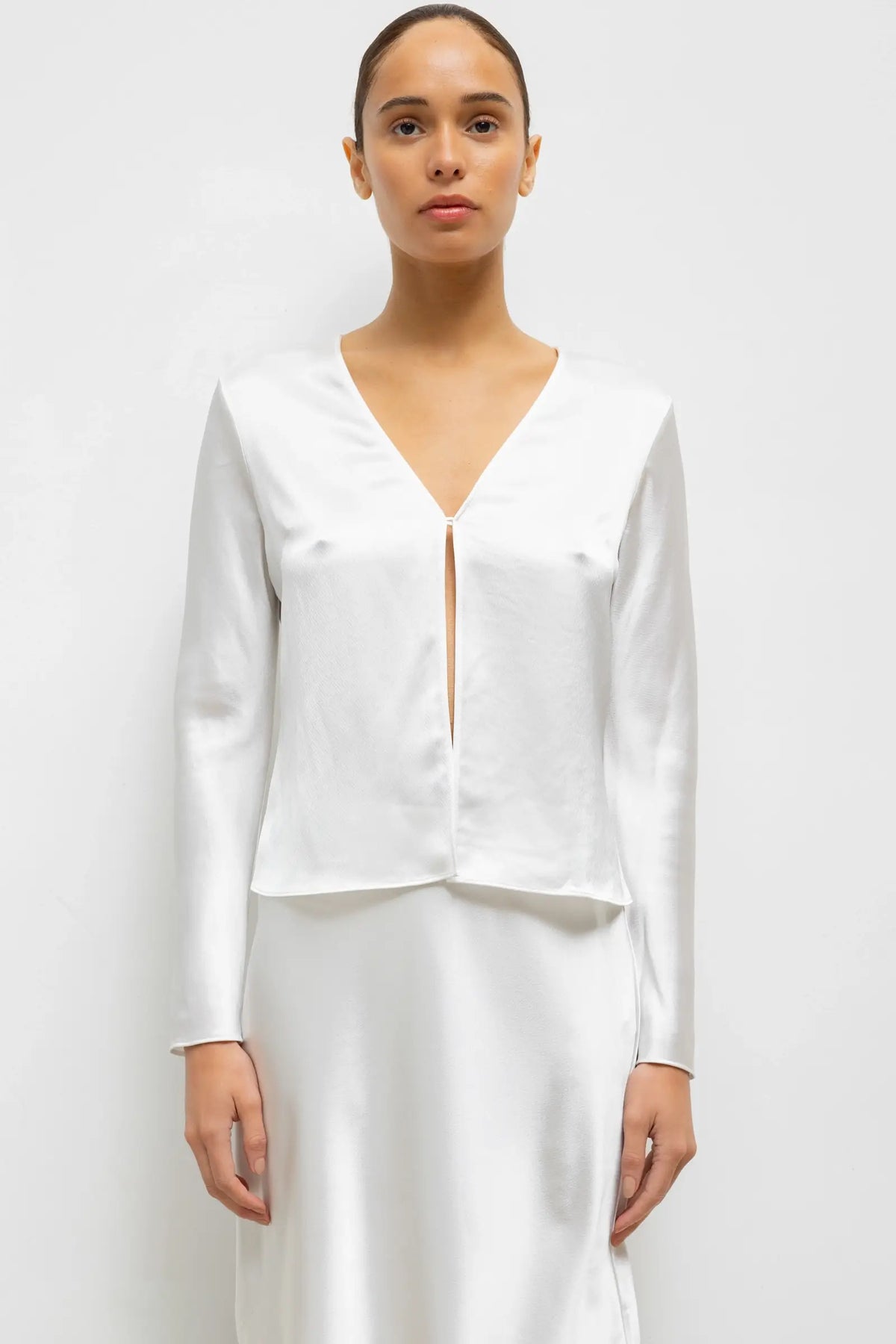 Barb Button Long Sleeve Top - Optic White - Image 1