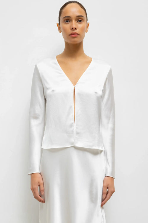 Barb Button Long Sleeve Top - Optic White - Image 1