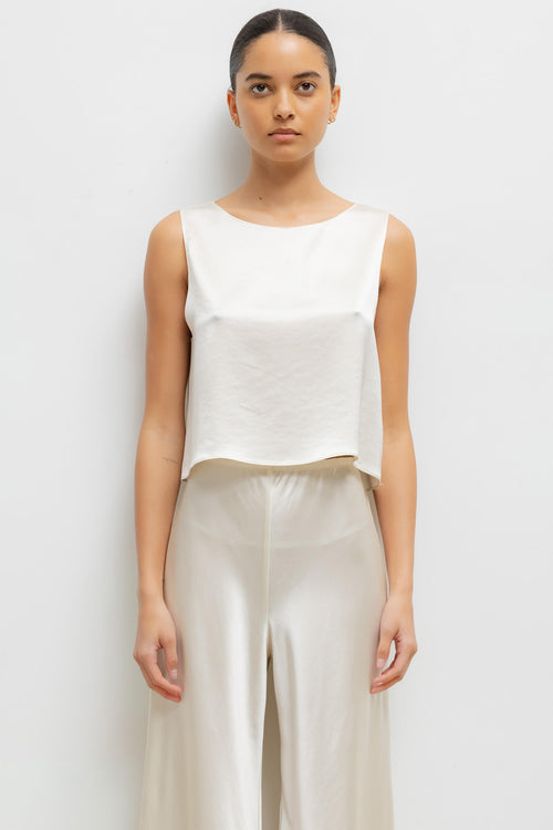 Barb Crop Sleeveless Crew - Creme - Image 1
