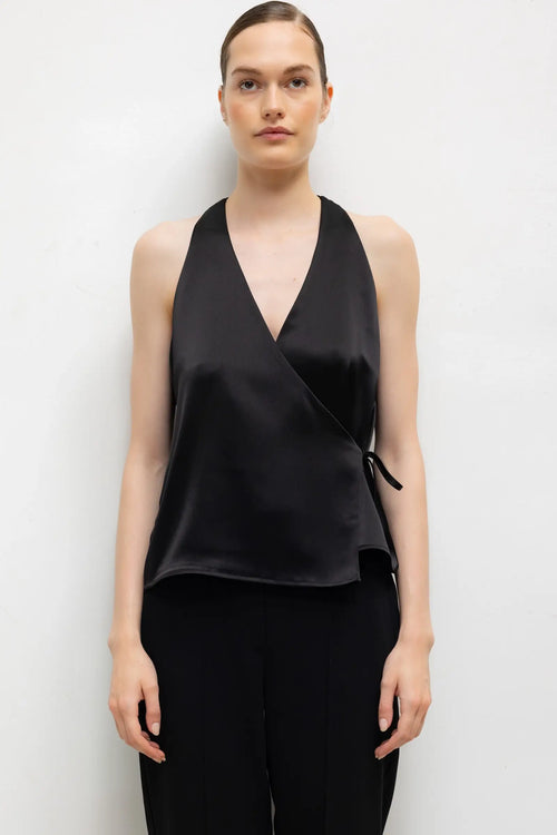 Pre-Order: Barb Sleeveless Wrap Top - Black - Image 1