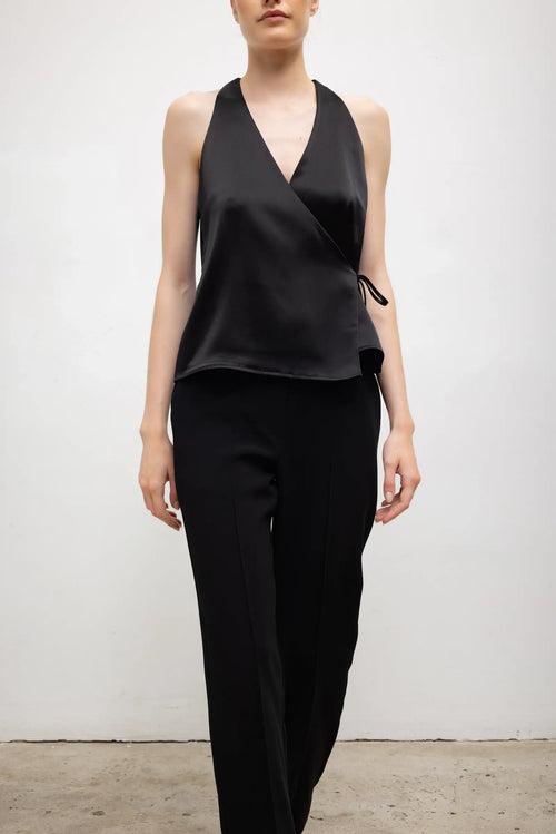 Pre-Order: Barb Sleeveless Wrap Top - Black - Image 5