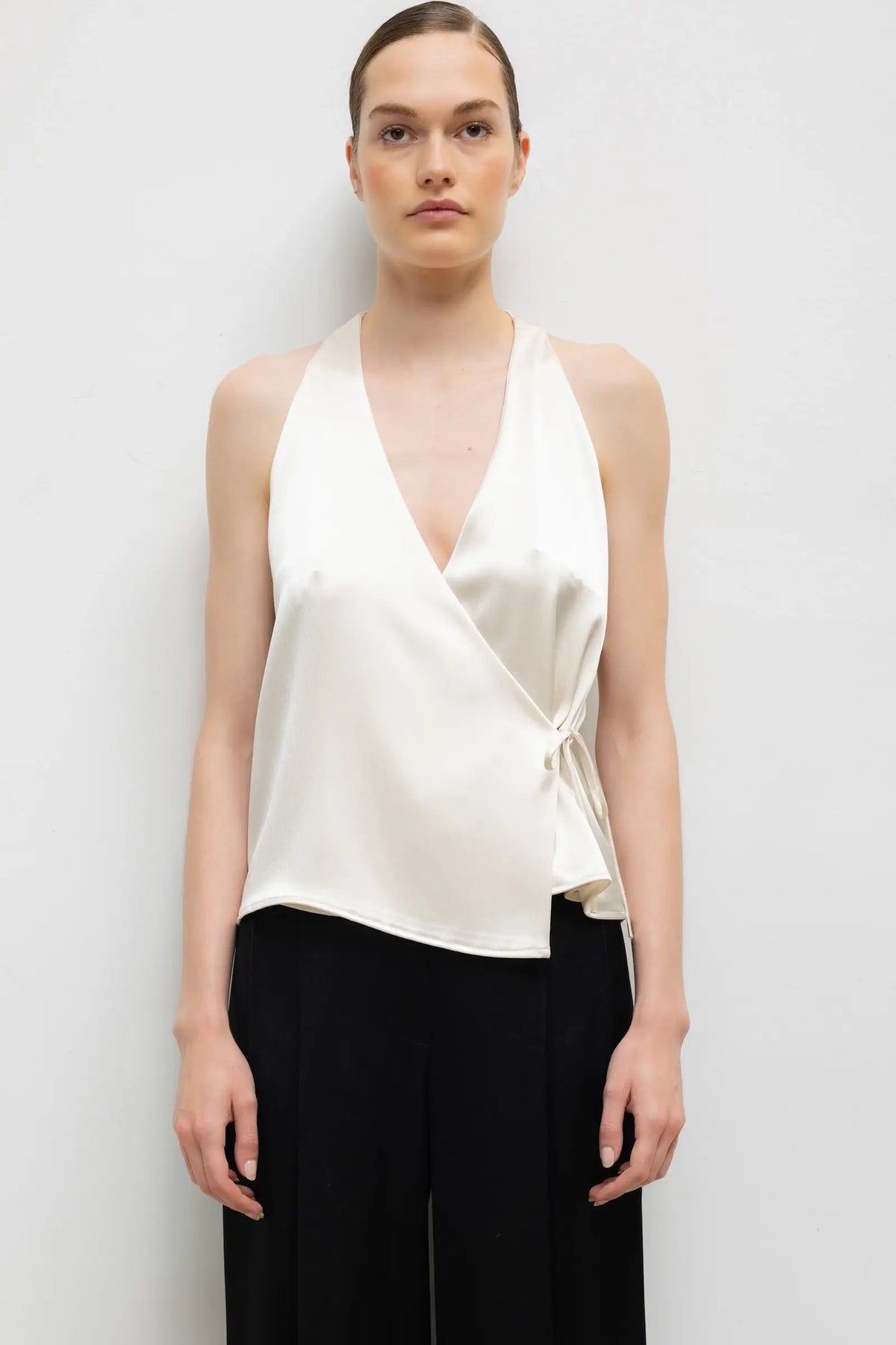 Pre-Order: Barb Sleeveless Wrap Top - Creme - Image 1