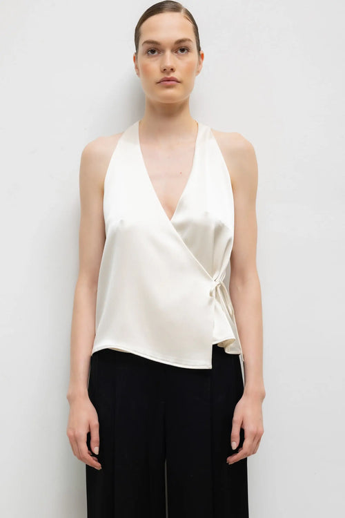 Pre-Order: Barb Sleeveless Wrap Top - Creme - Image 1