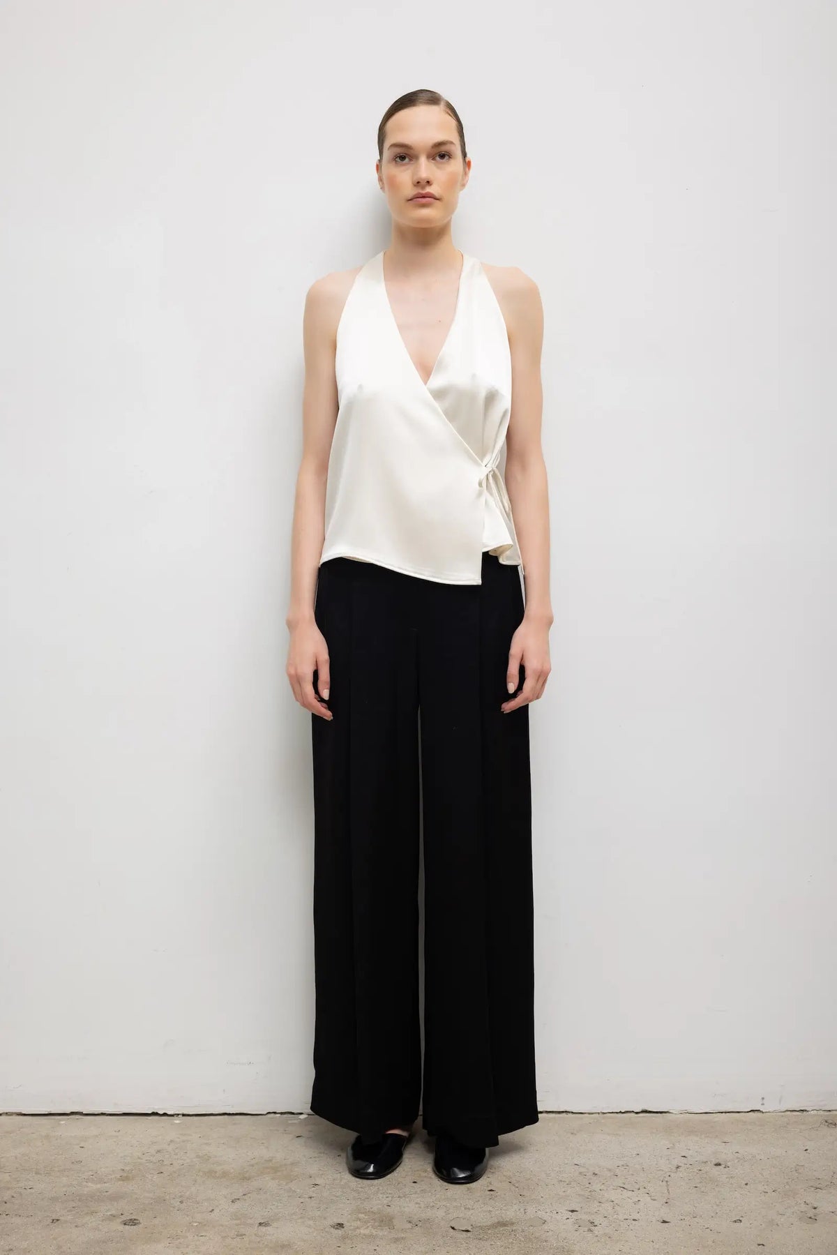 Pre-Order: Barb Sleeveless Wrap Top - Creme - Image 2