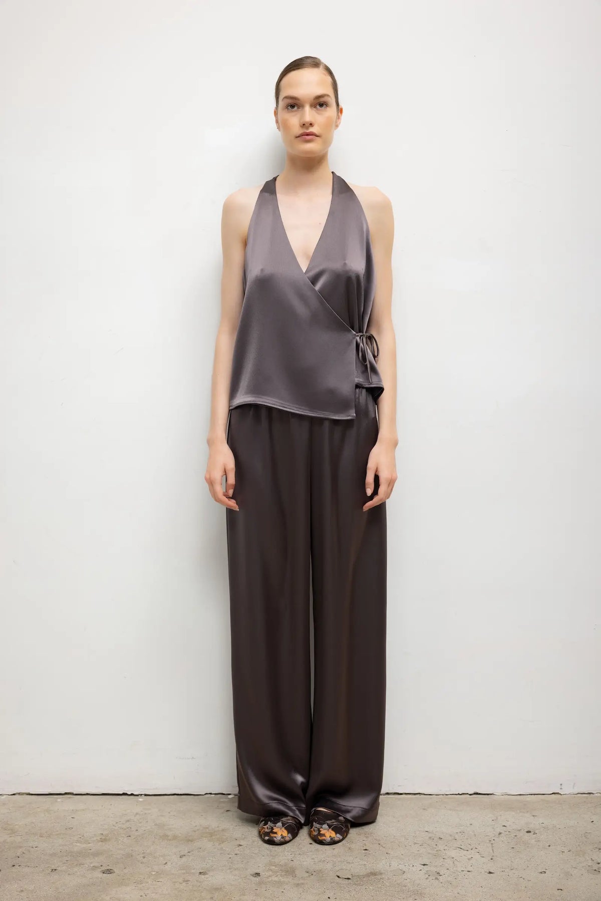 Pre-Order: Barb Sleeveless Wrap Top - Gunmetal - Image 2