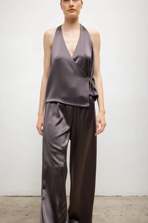 Pre-Order: Barb Sleeveless Wrap Top - Gunmetal - Image 4