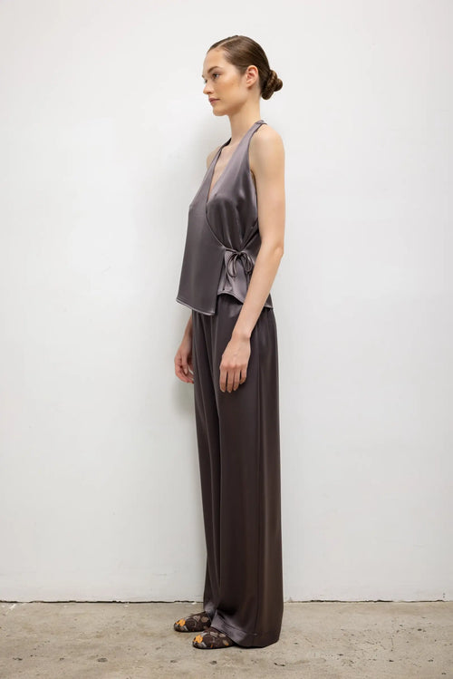 Pre-Order: Barb Sleeveless Wrap Top - Gunmetal - Image 5