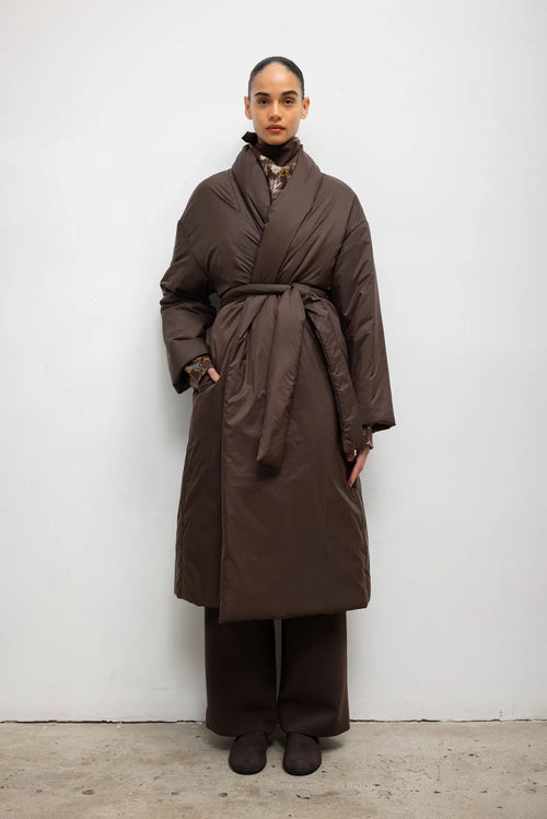 Pre-Order: Bo Puffer Shawl Coat - Chocolate - Image 1