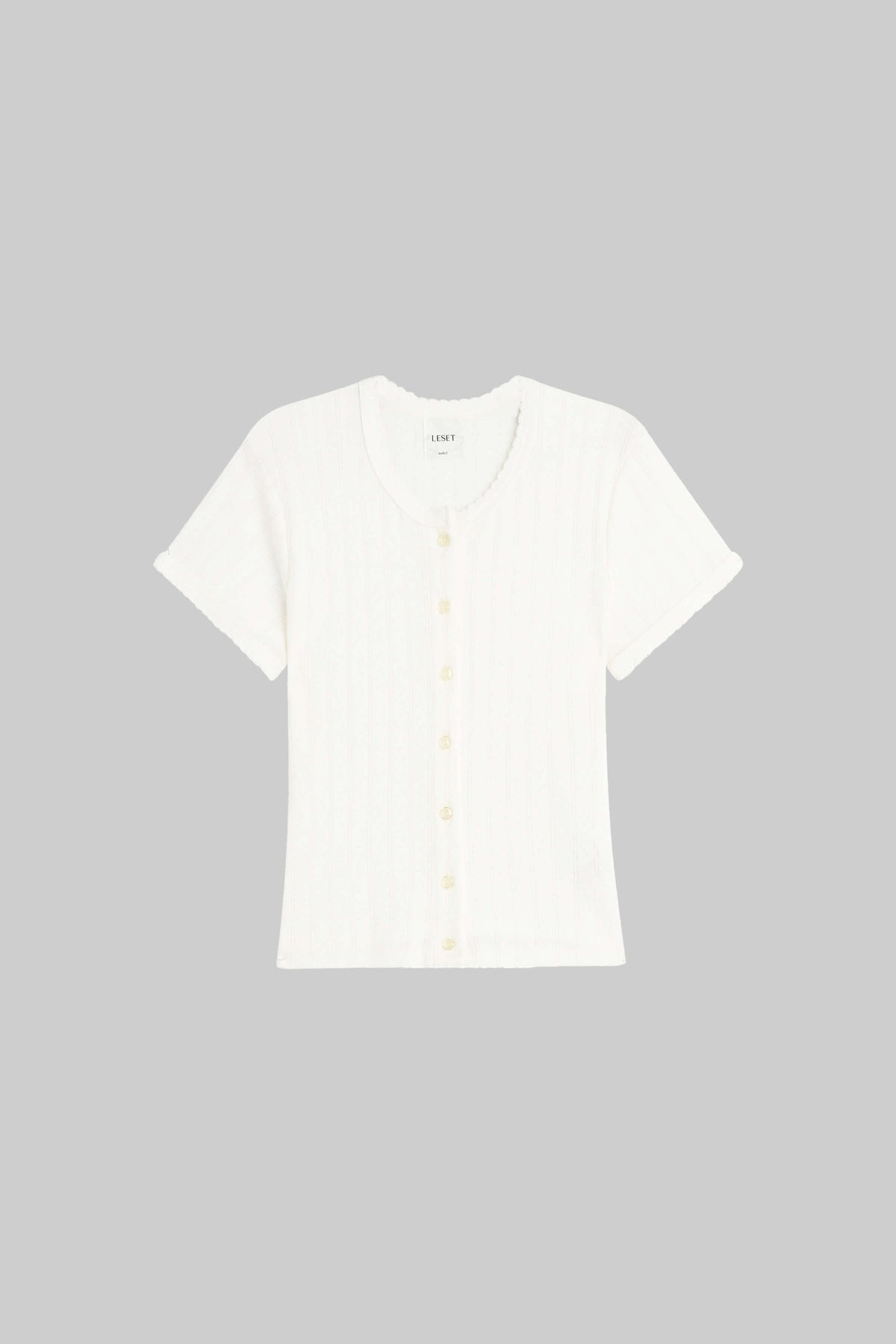 Pointelle Short Sleeve Cardigan - White - Image 2