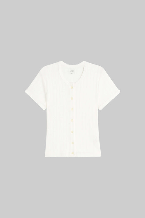 Pointelle Short Sleeve Cardigan - White - Image 2