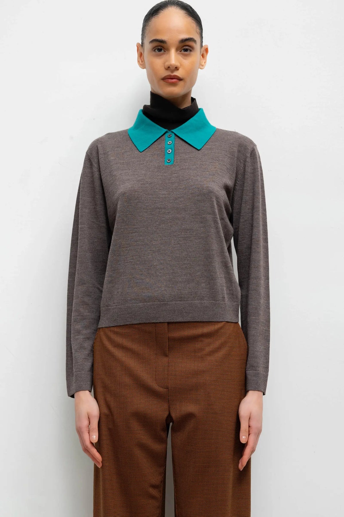 James Polo Turtleneck - Chocolate Melange Colorblock - Image 1